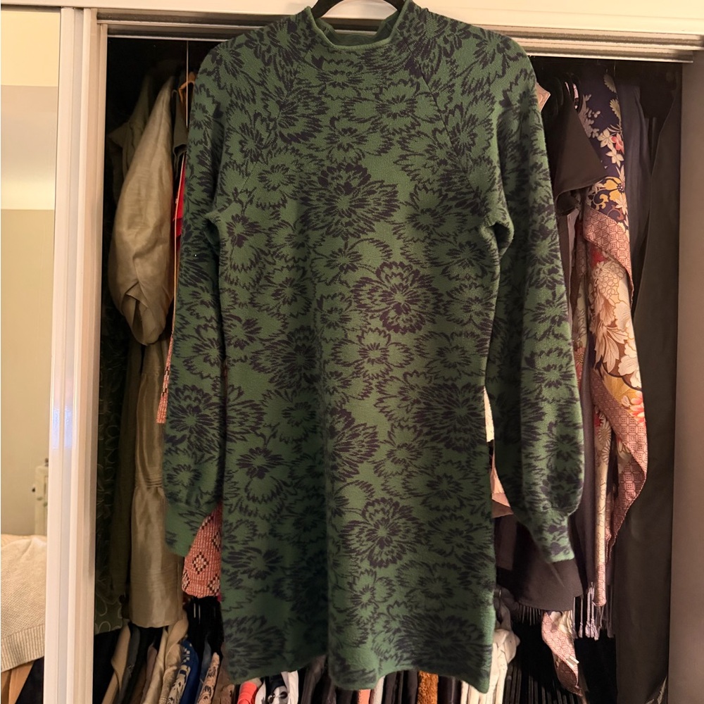 Maeve Anthropologie Green and Black sweater Dress